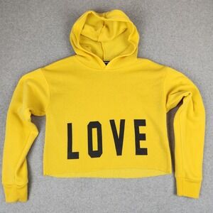 Roma Concept by Rosee Yellow LOVE Graphic Cropped Hoodie Lace Up Sleeves Mens S